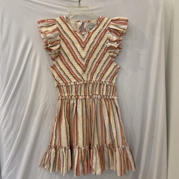 Saylor tulsi linen striped mini ruffle dress sz medium - Picture 2 of 7